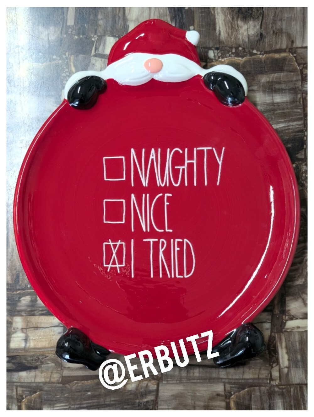 Rae Dunn NAUGHTY NICE I TRIED Large Christmas Santa Platter/ Serving Plate 🧑🎄